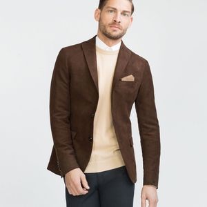 Zara Man Suedette Blazer Brown Nwt